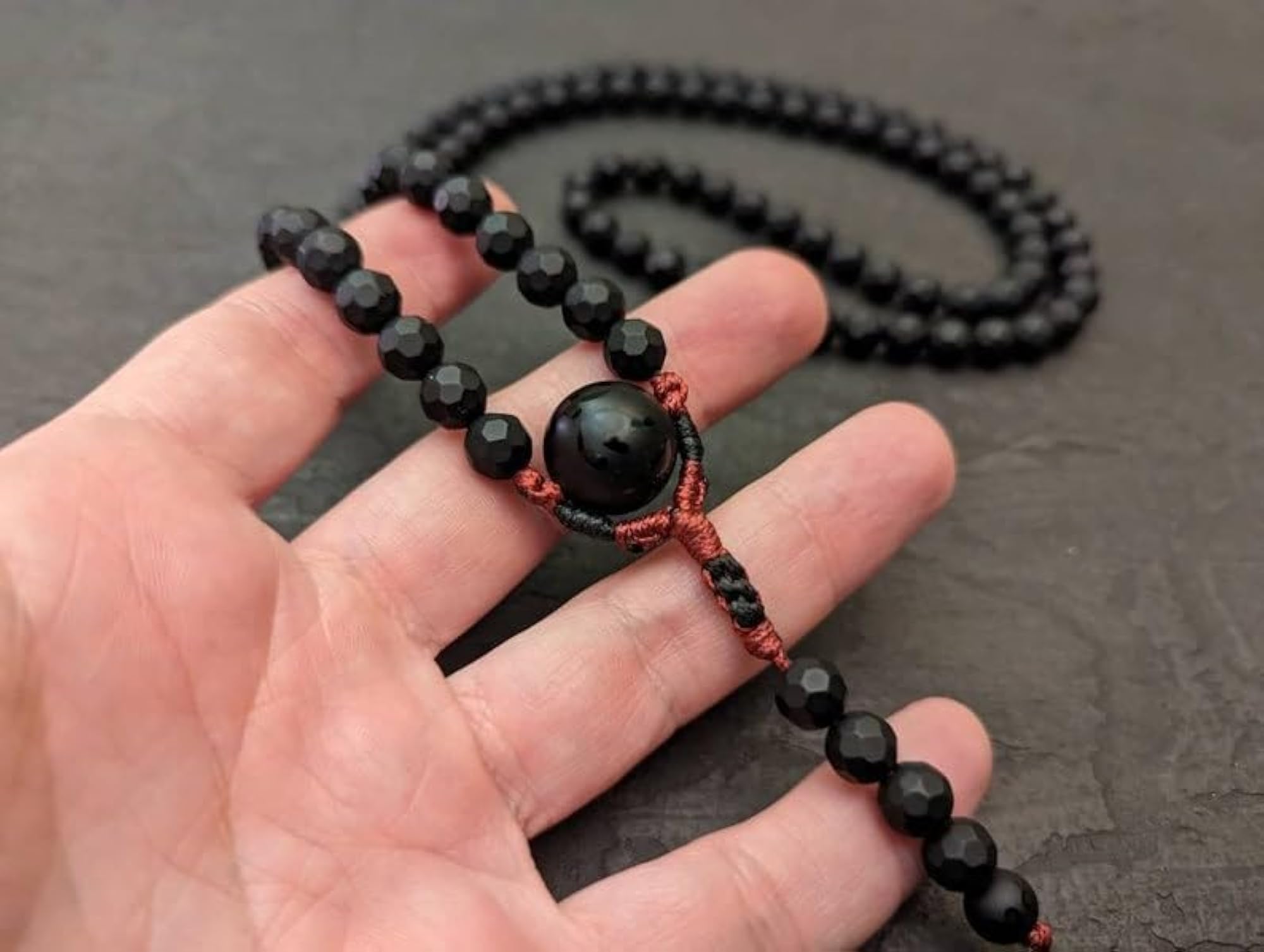 Natural Black Onyx 108+1 Beaded Handmade Prayer Mala Necklace