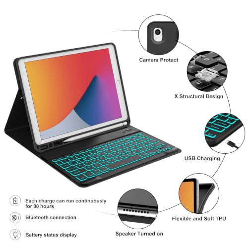 Funda de teclado para iPad 10,2 pulgadas 2021 2020 2019 teclado Bluetooth español 4