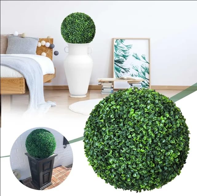 OneDcor Artificial Boxwood Topiary Ball | 45cm Realistic Faux Greenery for Indoor & Outdoor Decor | Decorative Topiary Plant Ball for Garden, Patio, and Hanging Decoration | Fake Grass Dome Ball
