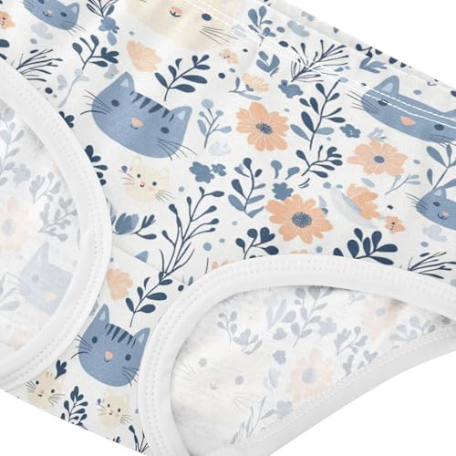 ZZKKO Cartoon Cat Face Floral Girls Underwear Toddler Panties for Girls Comfort Brief Size 2-8T3