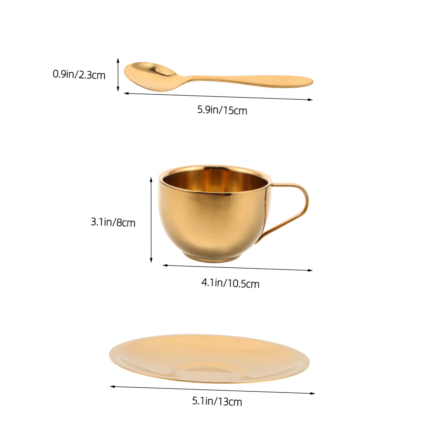 Hemobllo Tazza da Caffè in Acciaio Inox Doppia Parete 200ml Argento | Set da 1 Pezzo con Cucchiaio e Piattino, Adatto per Latte e Tè, per Riunioni e Uso Quotidiano