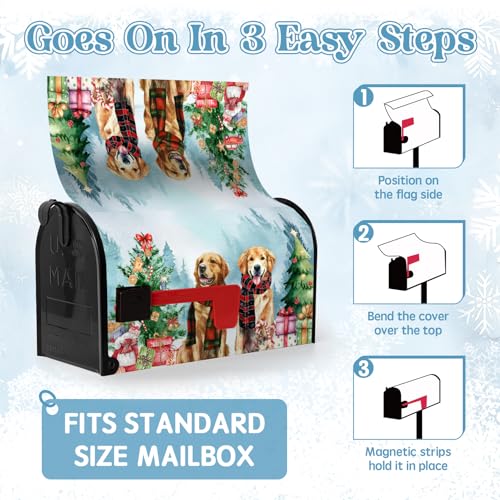 Dacawin Xmas Dog Magnetic Mailbox Covers Oversized Christmas Tree Mail Box Cover Large Size Winter Retriever Dogs Post Letter Box Wraps 25.5x21 Inch for Garden Outdoor Decor by Dacawin - Image 7