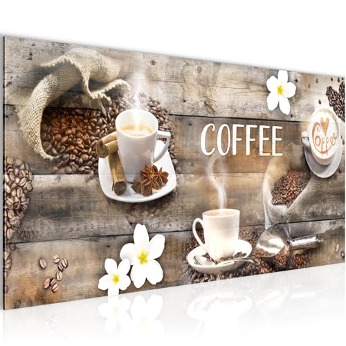 Runa Art Cuadro Decorativo Cocina de café 1 Parte Moderno Cuadro Lienzo no Tejido para Sala Motivo de cocina Marrón beige 027112b