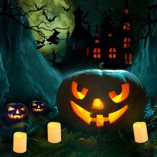 Image of 12 Pack 1.5 inch x 2 inch Flameless Flickering Votive Candles Battery Operated, Outdoor LED Flicker Fake Candle Bulk, Electric Powered Tea Light for Home Table Halloween Pumpkin Lantern Decorations