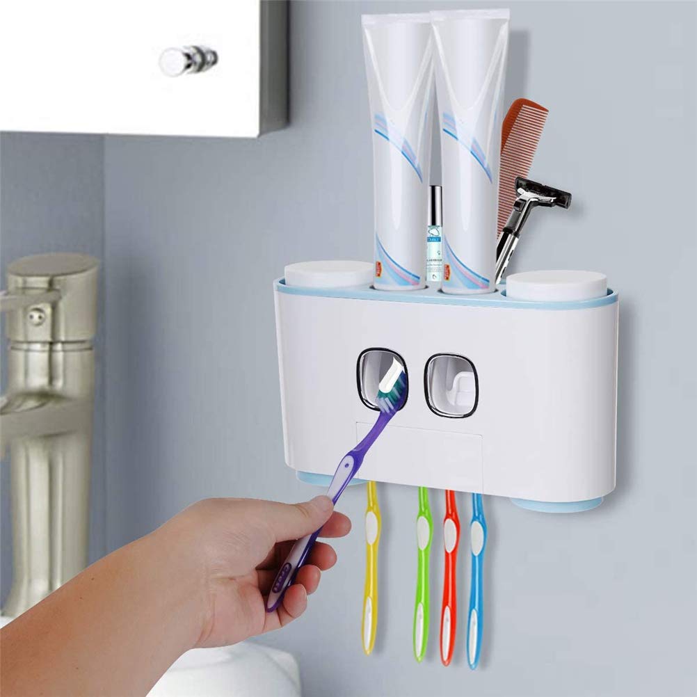 Dispensador Automático de Pasta de Dientes, Soporte de Cepillo de Dientes a Prueba de Polvo con Copas Sin Estante de Pared de Clavos Estante Organizador de Baño,C