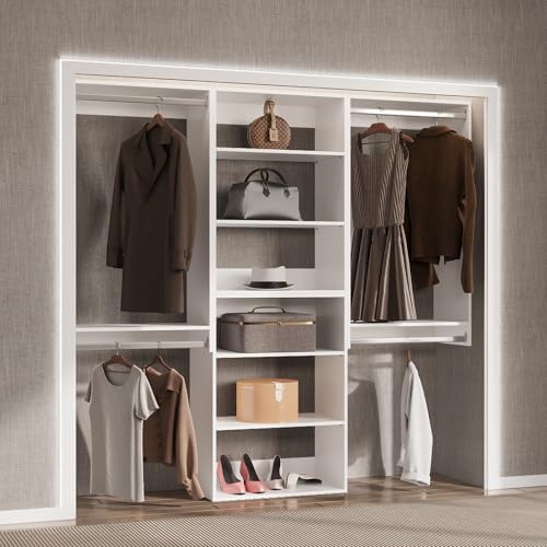 Modular-Closet-System-96-Wide-Closet-Organizer-System-with-Hanging-and-Towers-Wood-Tower-Closet-Storage-for-Walk-In-Closets-Wall-Mounted-Wardrobe-Organizer-Kit-System-Bedroom-White Modular Closet System 96 Wide Closet Organizer System with Hanging and Towers Wood Tower Closet Storage for Walk In Closets Wall Mounted Wardrobe Organizer Kit System Bedroom White