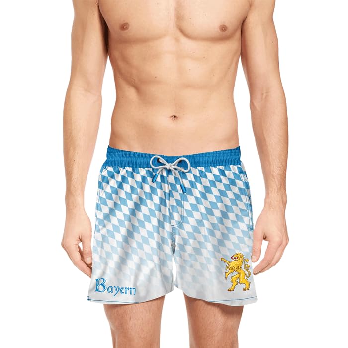 Hoamatkult Bayern Badehose Blau-Weiß - Herren Badehose mit Bayerischem Rautenmuster Design, Schnelltrocknendes Material, Elastischer Bund, Bequemer Sitz