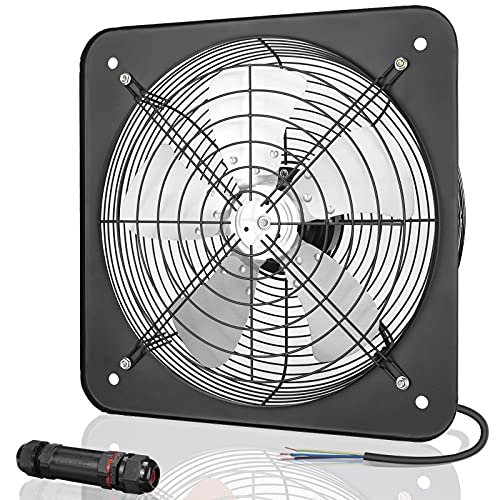 Ventilador de Escape Alta Velocidad 1080m³   h 12 pulgadas de Aluminio de Alta Resistencia Para Montaje en Pared con kit de Cable de Alimentación Conector de Alambre Ventilador Industrial, Plata