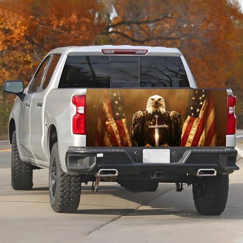 Image of Truck Tailgate Wraps Decals - 66x23.6 in American Eagle Flag Tailgate Graphics for Trucks Pickup Personalized Decoration