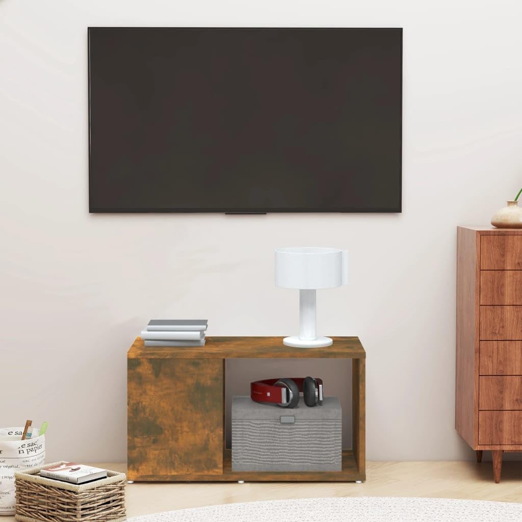 TV Cabinet Smoked Oak 60 x 24 x 32 cm Wood Material TV Cabinet with Shelves, TV Lowboard Fehrnser Table TV Shelf TV Board TV Stand for Living Room, Bedroom, Office