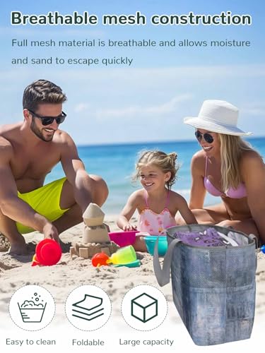 Mesh Beach Bag Oversized Tote Bags for Women Blue Gradient Oil Painting Art Large Travel Pool Bags with 8 Pockets2