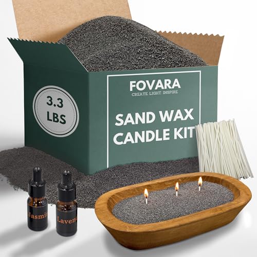 Fovara - Pearled Sand Candles with Wicks 3.3 lbs - Sand Wax Candle Kit: Wooden Dough Bowl 50 Wicks Jasmine & Lavender Scented Oil - Long-Lasting Candle Beads Non-Toxic Reusable Candles - Black