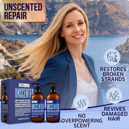 Image of Unscented Shampoo and Conditioner Set - Fragrance Free, Sulfate Free, Paraben Free - Moisturizing Hair and Scalp Care - Hydrating Salon Formula for Women and Men - 16 Fl Oz (Set of 2)