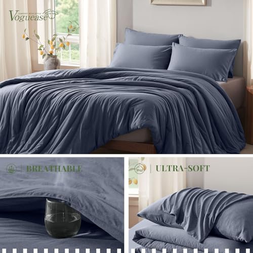 Image of Full Size Comforter Set, Comforters Full Size Luxury Ultra-Soft Jersey Knit Bedding Set, Blue Lightweight Down Alternative Bed Comforter for All Season, 3 Piece Bedding Set