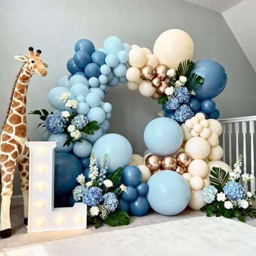 Image of Bezente Dusty Blue Gold Party Latex Balloons Kit 60pcs 12-in with 1 ribbon