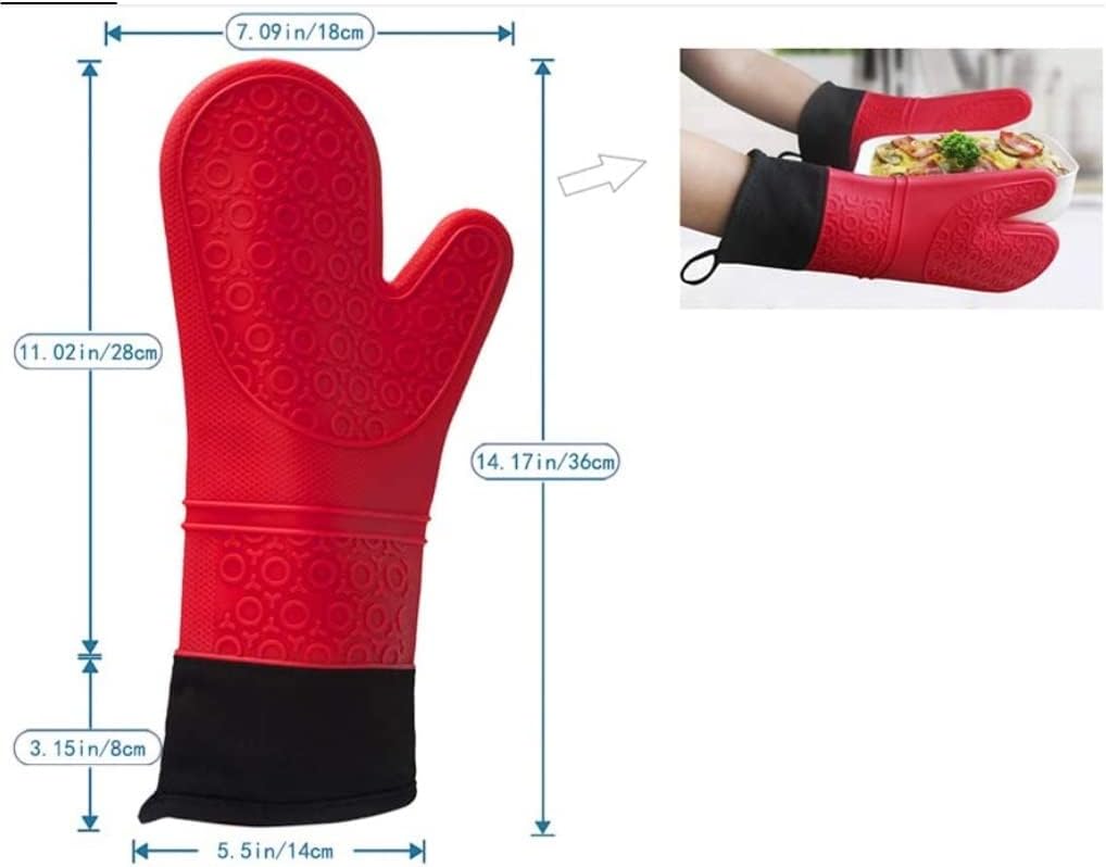 Professional Oven Gloves Heat Resistant Silicone Mitts Non-Slip Cooking Barbecue Gants with Soft Inner Lining