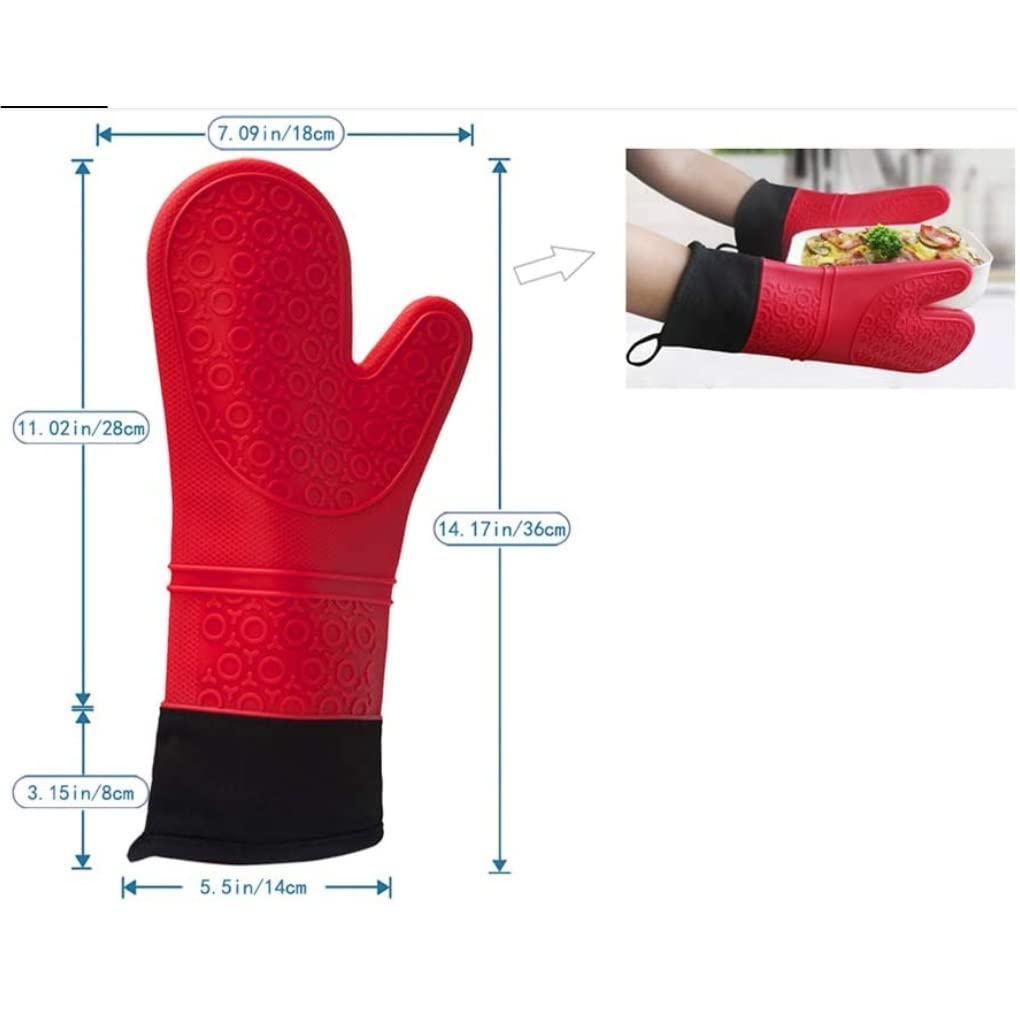 Guantes de horno de silicona resistentes al calor, guantes de cocina antideslizantes para barbacoa, profesionales con forro interior suave, máxima protección de cocina