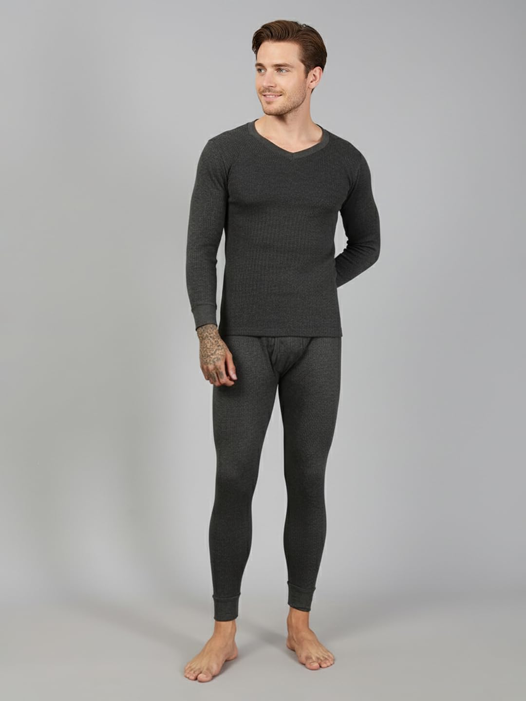 Lux Cozi HEATEK Ensemble thermique pour homme avec col en V et manches longues pour la peau | Ensemble thermique pour homme | Style 555