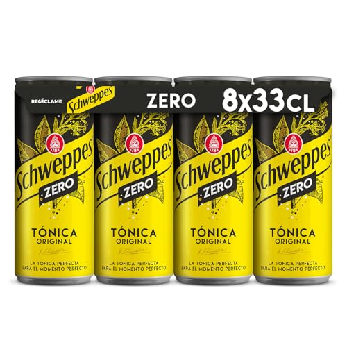 Schweppes Tónica Zero, sin Azúcar ni Calorías - Lata 33cl (Pack de 8)