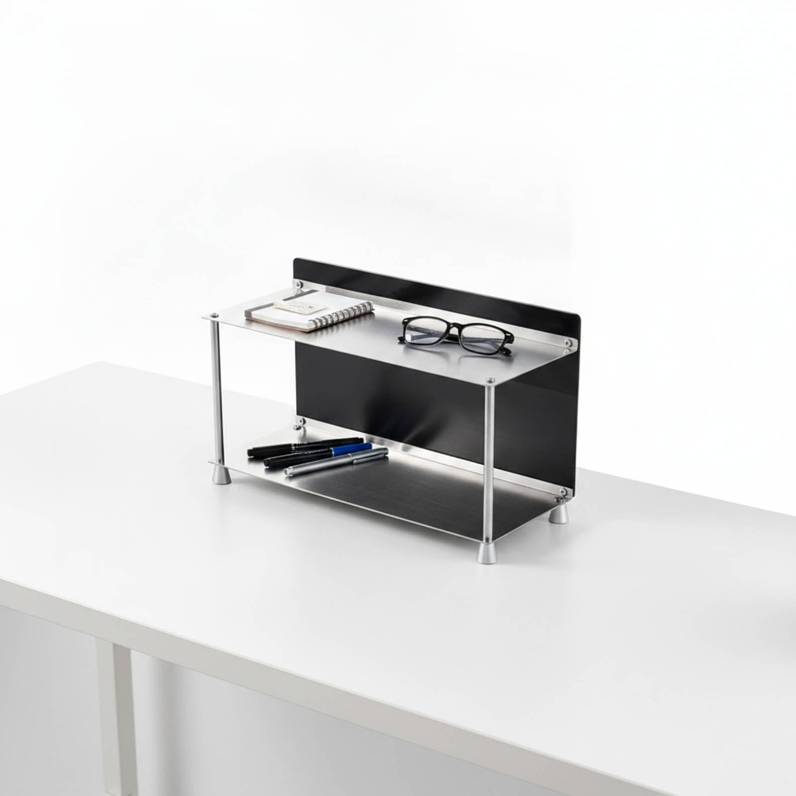 Doppelter Ablage Organizer Regal Stand Schrank Einsatz Aufbewahrung mit Edelstahl Und Acryl Zweistufig Platzsparend Und, Transparent, Modern, Minimalistisch, Zweistöckiges Regal
