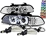[Halogen Model] RGB 3D Crystal U-Halo Projector Headlight Lamps with LED Turn Signal and LED Conversion Kit Compatible with BMW 5-Series E39 M5 96-03, Left and Right Side, Chrome Housing Clear Lens