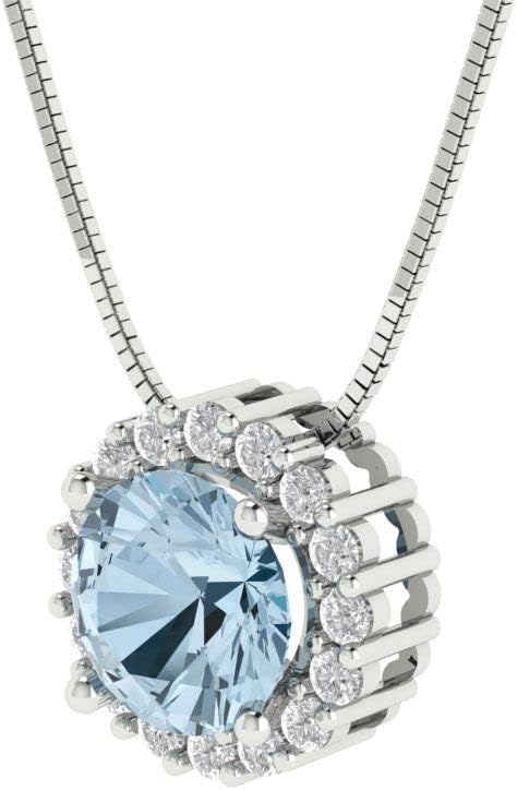 Clara Pucci 1.16 cttw Blue Simulated Diamond White Gold-Plated Silver Necklace and Pendant for Women (18" Box Chain,Round Cut,6.5mm) - Image 2