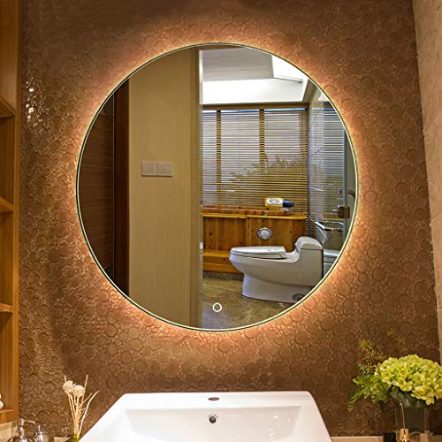 Illuminated Bathroom Mirror,Frameless Round With LED White light/warm light,Touch Sensor+Demister,5 Size