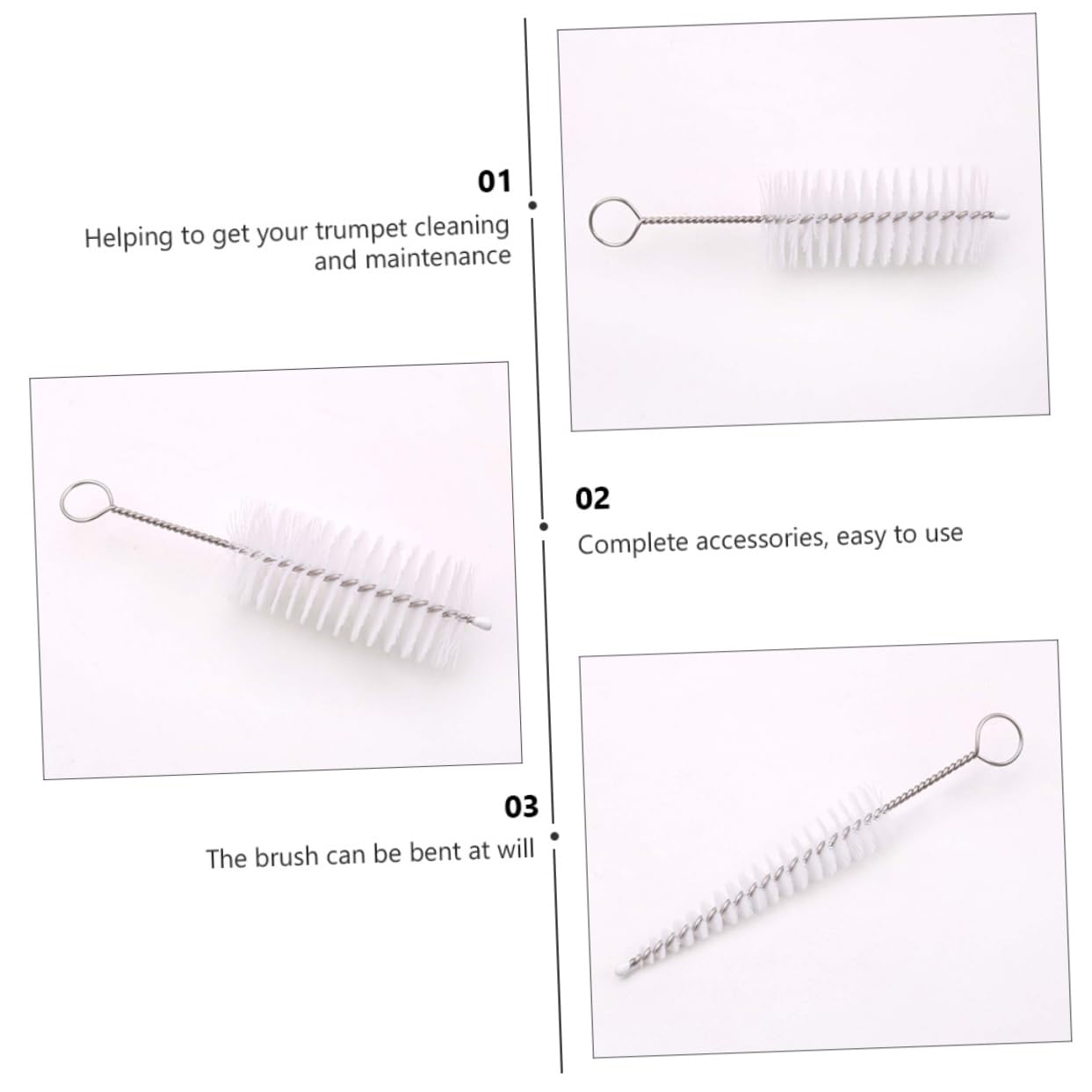 FUNOMOCYA Set of 3 Trumpet Cleaning Brushes Trumpet Cornet Gear Brush Flexible Brush for for Musicians