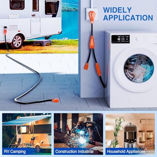 Image of Nilight 50 Amp to 15 Amp RV Y Splitter Adapter Cord 50A Male Plug to Two 15A Female 125V Household Outlet NEMA 14-50P 5-15R Pure Copper STW 10 AWG Cable for RV Camper Generator