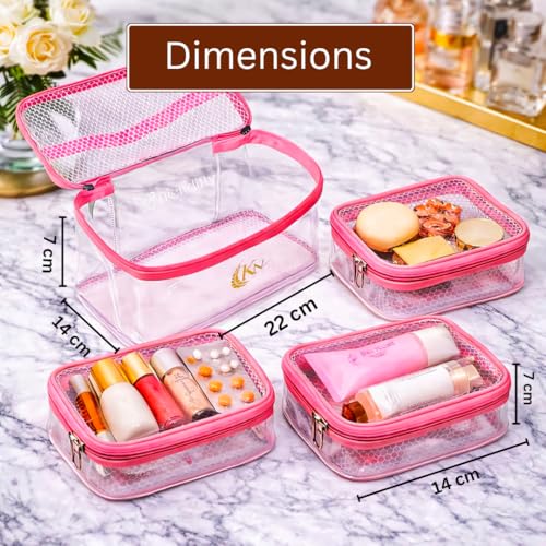 Image of Trendifly Set of 4 PVC Transparent Toiletry Travel Organizer Pouch for Women & Girls | Makeup Cosmetic Vanity Unisex Organiser Bag for Travelling | Jewellery Medicine & Shaving Kit Holder for Men