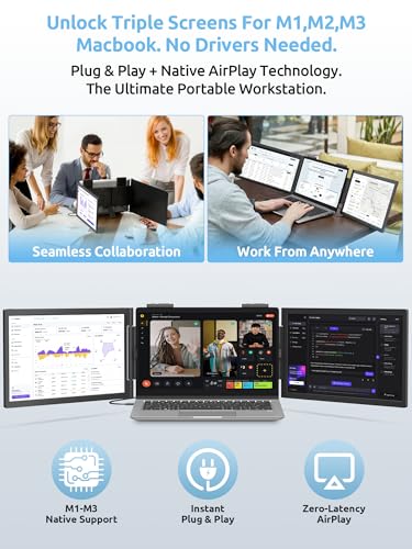 Image of Dual Laptop Screen Extender, One Cable 14 inch 1080P IPS Wireless & Wired Laptop Screen, Plug & Play, Portable Triple Monitor for 13.3-16.1 inch Laptops, Support MacBook M1-M3 Series & Windows(No Speakers)