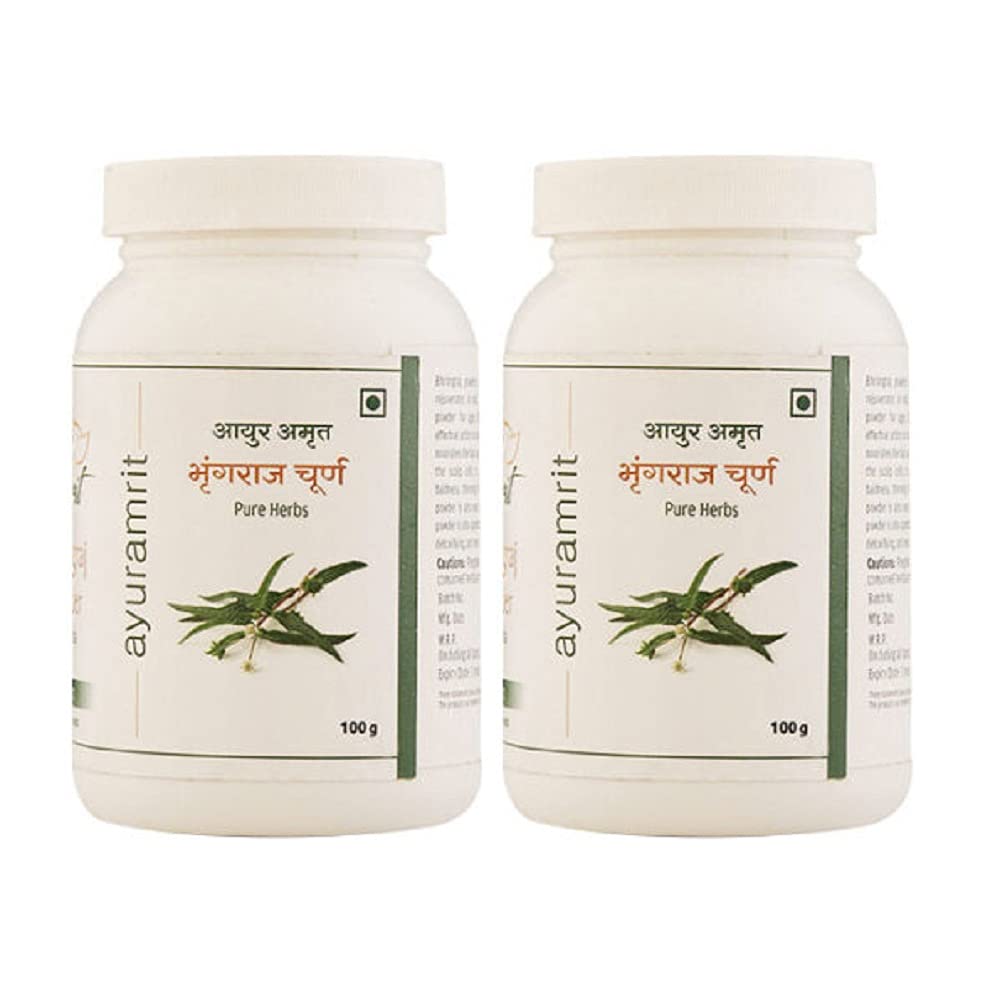Ayur Amrit Bhringraj Powder for Nourishment of Skin And Hair Natural and Organic Bhungraj Powder Organic Eclipta Alba (200 gm) - Pack of 2 (Each 100 Gm)