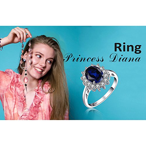 Jewelrypalace 08163CR-8 Princess Diana Kate Middleton Class Gemstone Birthstone Blue Sapphire Halo Statement Engagement Rings thumb #5