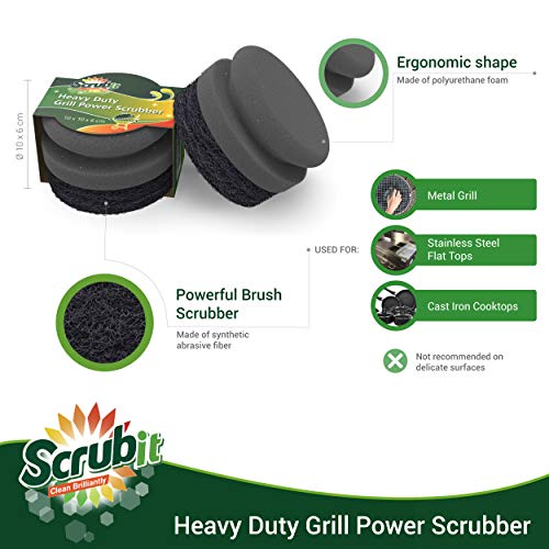 Scrubit Grill Cleaning Brush - Bristle Free Bbq Cleaner With Heavy Duty Scrubber Pad, Safe Cast Iron And Griddle Scraper Pads, Ideal Accessories For Charcoal And Gas Grills - 2 Pack #TOP3