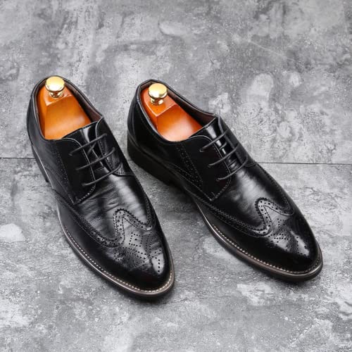 BORAMAX Mens Black Dress Shoes Spring Summer Lace-Up Formal Shoes PU Business Style Men's Fashion Dress Oxford Shoes Black3