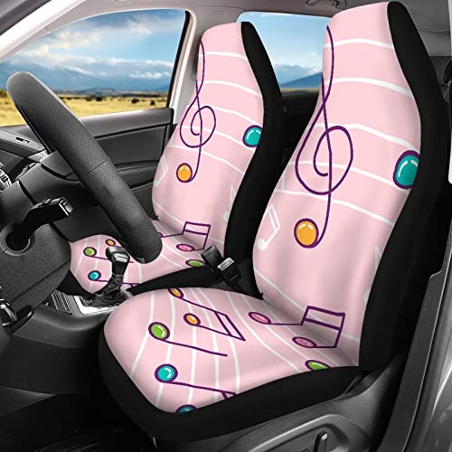 Image of Modysero Music Print Pink Car Seat Cover Full Set Soft Durable Elastic All Season Car Seat Protector Cute Automotive Interior Accessories for Women Universal Fit All Cars Truck