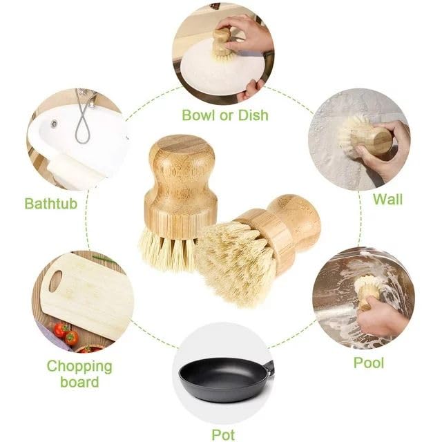Aisuly Bambus Geschirrbürsten Set | 2 ökologische Bürsten Für Küche & Gemüsereinigung