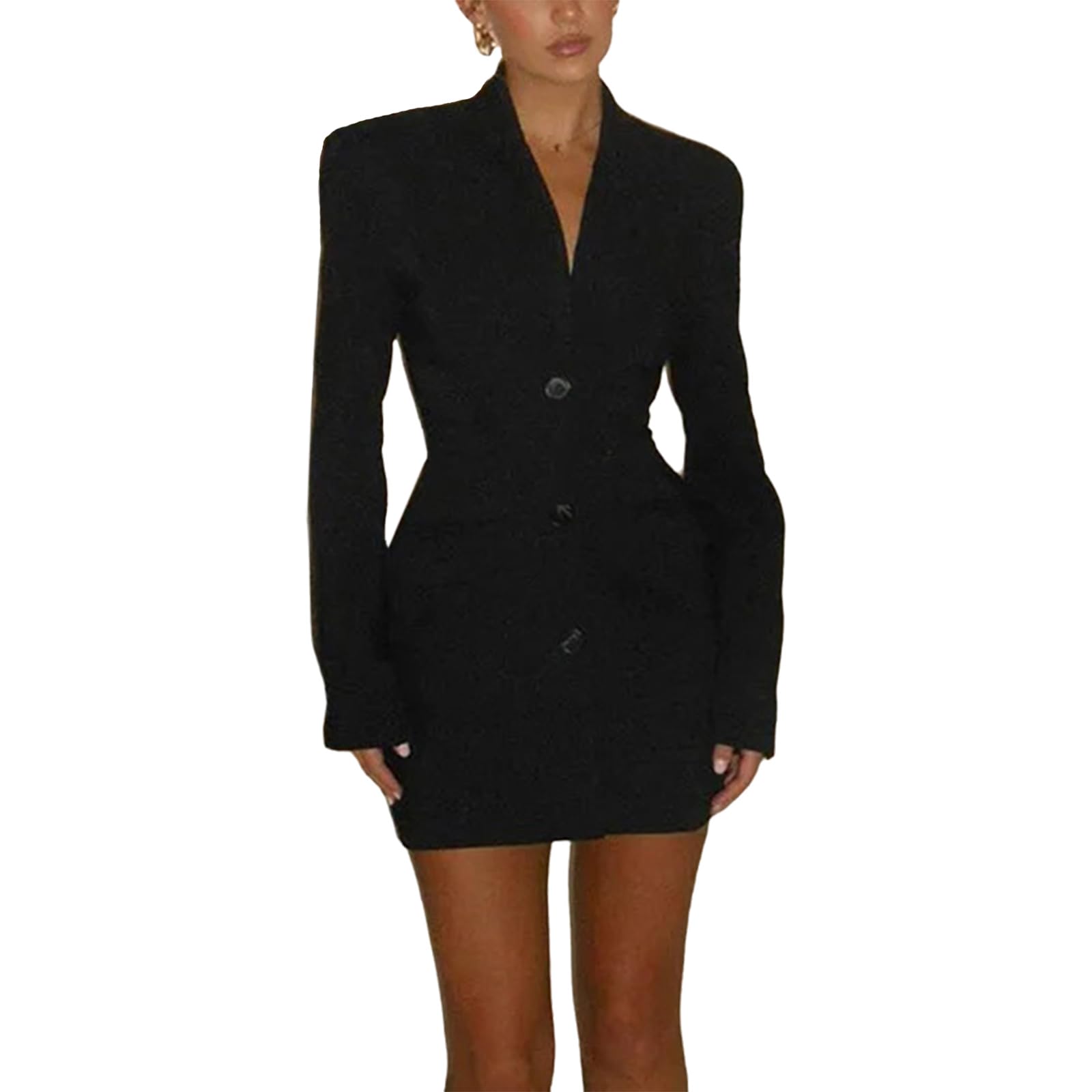 cffvdiz Womens Long Sleeve Sexy Bodycon Wrap Dress High Waisted V-Neck Button Blazers Dress