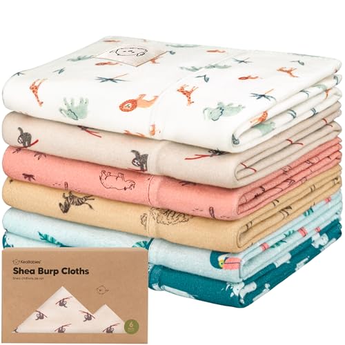 Image of Organic Burp Cloths Baby Boy, Girl - 6-Pack Large 100% Cotton Burping Cloths for Babies, Spit Up Rags, Super Absorbent, Ultra Soft Newborn Rag, Gender Neutral, Machine Washable, Durable (Wildscape)