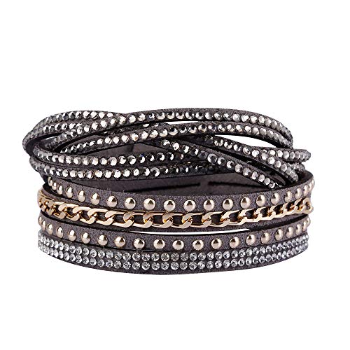 Preisvergleich Produktbild NovaLuna Wickelarmband 'Twinkle Gem' mit Strasssteinen, Nieten, Kette und Druckknopf Verschluss Damen Armband Accessoire Glitzer Steine Schmuck Armschmuck in Quarz GRAU