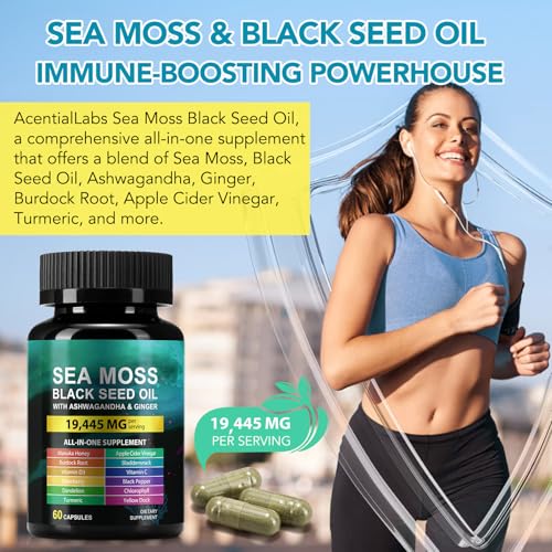 AIQIUSHA Sea Moss Black Seed Oil Capsules with Ashwagandha, Ginger & Burdock (60 ct) — view 3