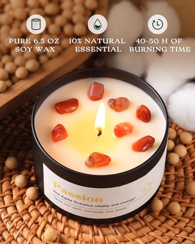 AOOVOO Crystal Love Candles Set for Women - 4 Pack 26 oz Soy Wax Candles for Home Scented, 200 Hour Long Lasting Candle, Laughter Red Crystal/Love Rose Quartz/Joy Citrine/Passion Red Quartz - Image 4