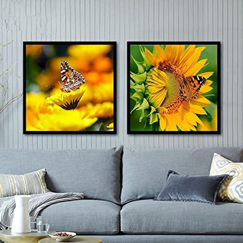 Tableau Tournesol Jaune et Papillon 50x50cm Deco Fleur Cuisine