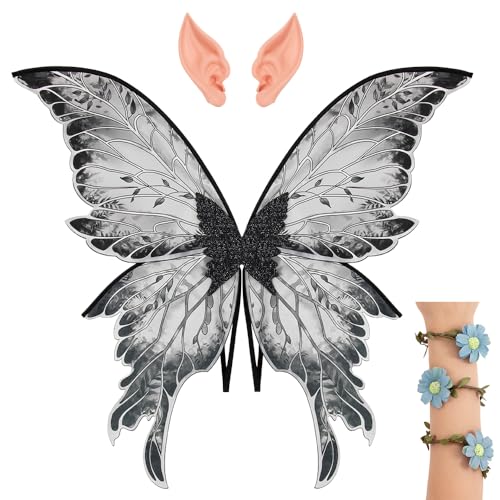 whitefeather Adult Fairy Wings Shimmering Transparent Angel Wings for Halloween Costume Accessories (black)