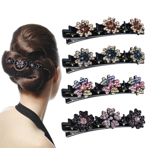 4Pcs Sparkling Crystal Stone Braided Hair Clips - Decorative Hair Clips Suitable For Thick And Thin Hair, Girls/Women Hair Accessories, For Styling Partitions