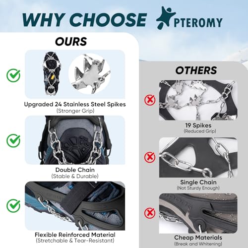 PTEROMY Crampons for Hiking Boots with 24 Stainless Steel Spikes, Ice Cleats for Shoes and Boots (XL, Black) - Thumbnail 4