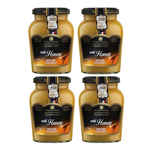 Maille - Senape di Digione con miele, 230 g (confezione da 4), senape liscia, dolce e salata per delizie culinarie