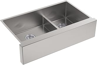 Strive® 35-1/2" Self-Trimming Farmhouse Undermount Kitchen Sink, Smart Divide®, Large/Medium Double-Bowl Kitchen Sinks with Tall Apron, Stainless Steel, K-5416-NA