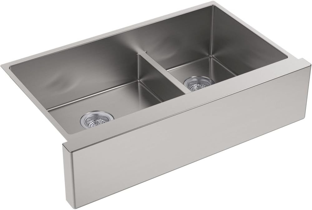 Strive® 35-1/2" Self-Trimming Farmhouse Undermount Kitchen Sink, Smart Divide®, Large/Medium Double-Bowl Kitchen Sinks with Tall Apron, Stainless Steel, K-5416-NA