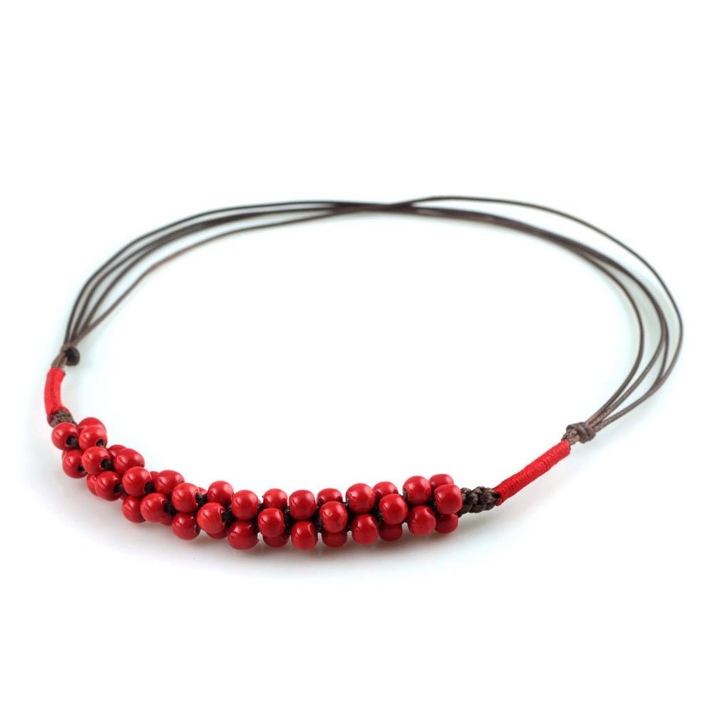 Jan Dee Women Chinese Kounan Country Red Bean Ceramic Clavicle Necklace Sweater Chain Ceramic Beads Pendant Necklace